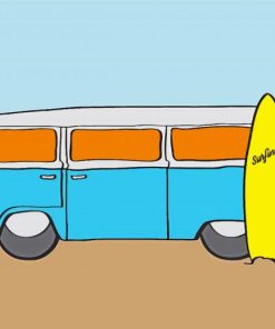 Kombi Van And Surfing Board paint by number
