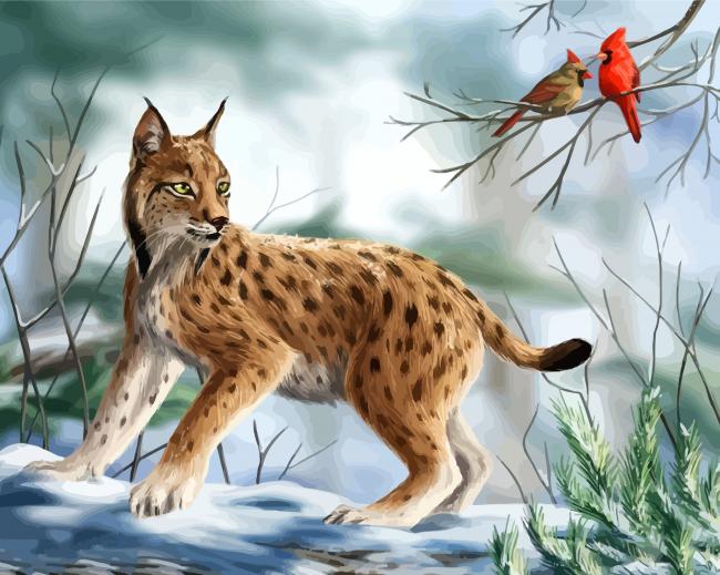 Lynx Cat And Cardinals paint by numbers