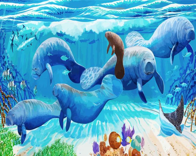 Manatees Undersea paint by numbers