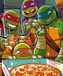 Ninja Turtles Eating Pizza paint by number