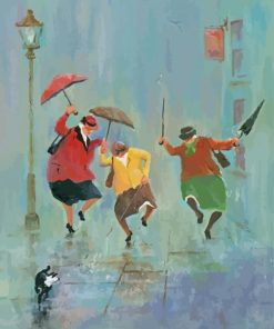 Old Happy Ladies With Umbrellas Art paint by numbers