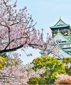 Osaka Castle Cherry Blossom paint by number