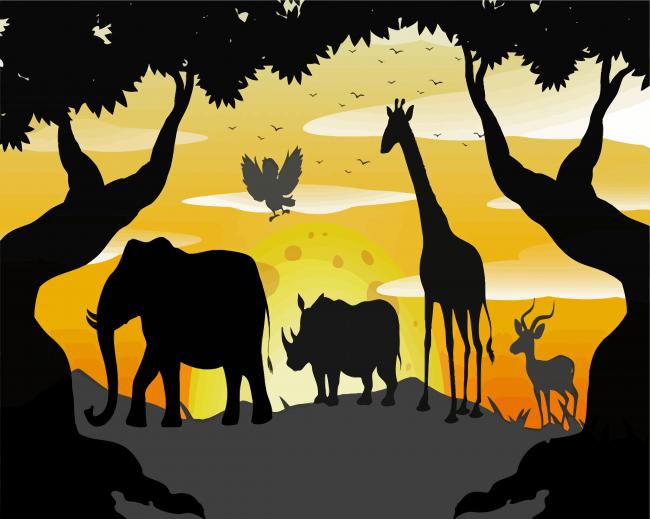 Safari Animals Silhouette paint by number