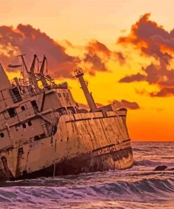 Shipwreck At Sunset paint by numbers