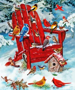 Snow Birds On Chair paint by number