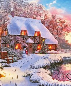 Snow Christmas Cottage paint by number