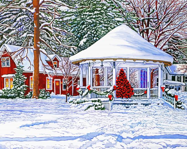 Winter Snow Gazebo paint by numbers