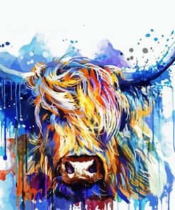 Splatter Highland Cow Head paint by numbers