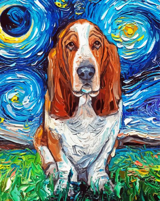 Starry Night Basset Hounds paint by numbers