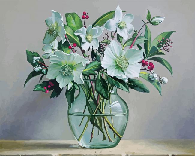 Still Life Magnolias In Glass Vase paint by numbers
