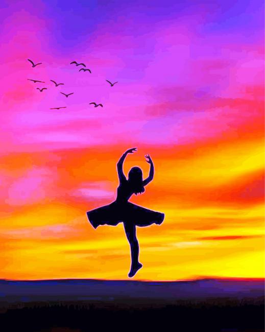 Sunset Ballerina Silhouette paint by numbers