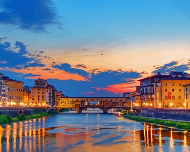 Sunset Ponte Vecchio Italy paint by numbers