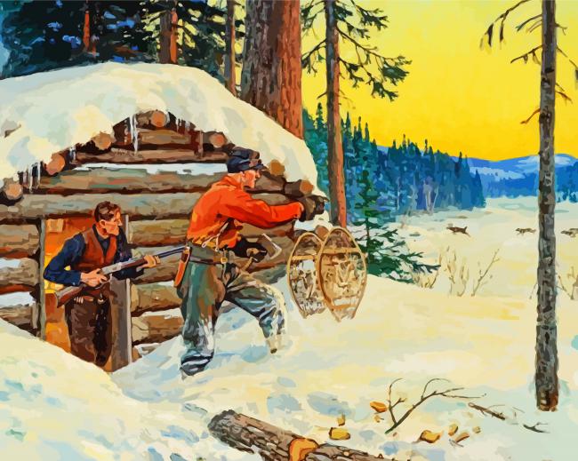 Hunters In Snow paint by number