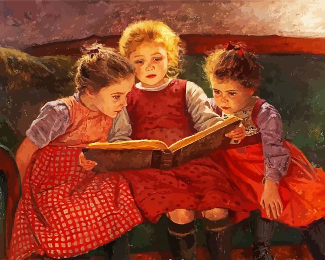 Three Sisters Reading Book paint by numbers