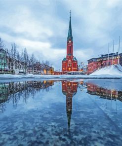 Trinity Church Reflection Arendal Norway paint by number