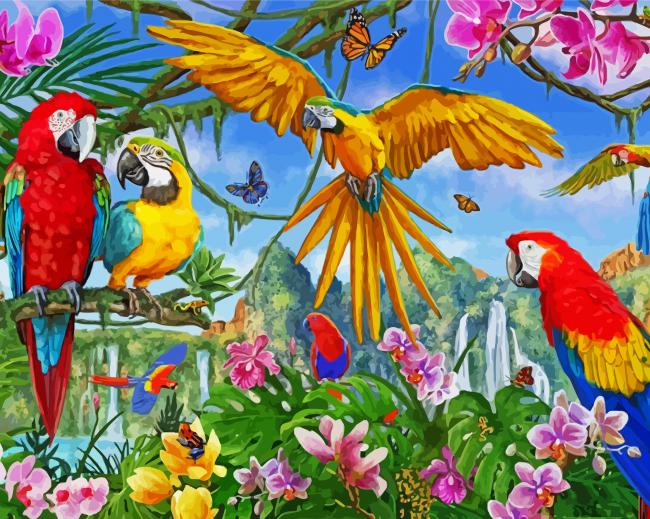 Tropical Parrots paint by number