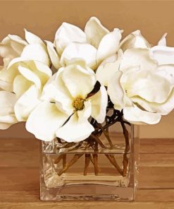 White Magnolias Glass Vase paint by numbers