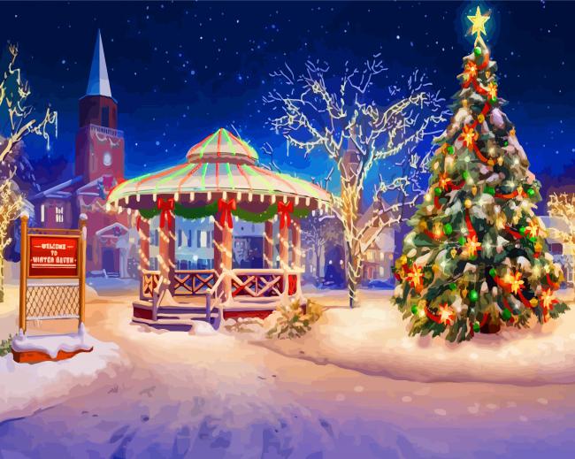 Winter Snow Christmas Gazebo paint by numbers