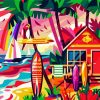 Aesthetic Beach Hut And Surfboard paint by number