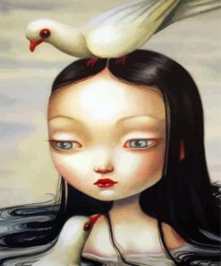 Asian Girl And Birds paint by numbers