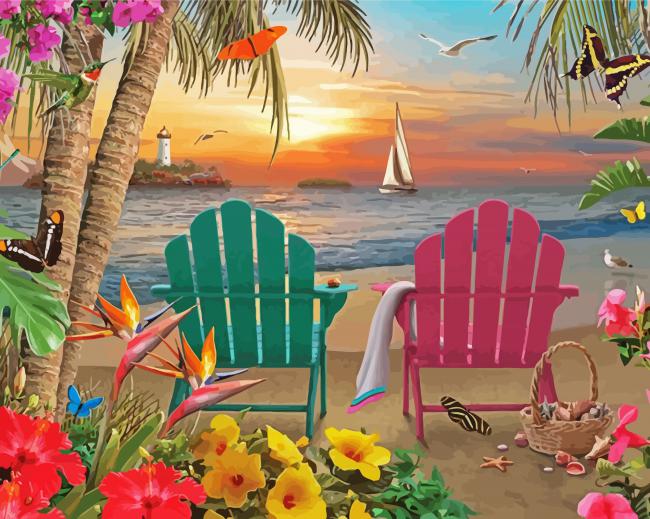 Beach Chairs Sunset paint by numbers