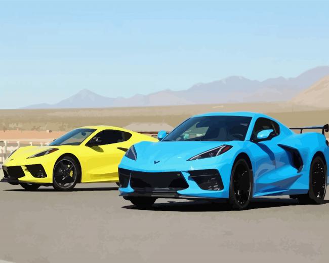 Blue And Yellow Chevrolet Corvette C8 paint by numbers