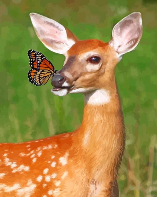 Doe And Monarch Butterfly paint by number