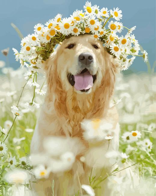 Dog With White Flowers paint by number