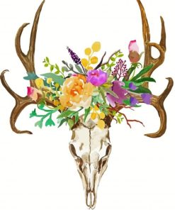 Floral Deer Skull paint by numbers