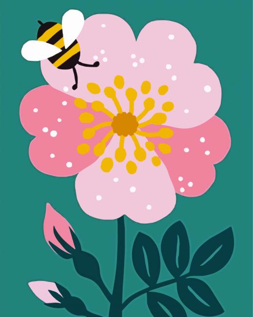 Flower And Bee Illustration paint by numbers