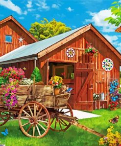 Flowers And Barn paint by number