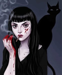 Goth Girl And Black Cat paint by numbers