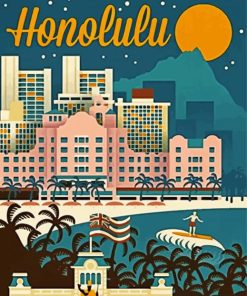 Honolulu Beach Buildings Poster paint by numbers