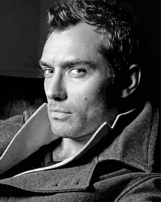Jude Law Actor In Black And White paint by number