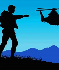 Military Soldier With Helicopter Silhouette paint by number