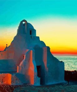 Mykonos Church Paraportiani At Sunset paint by number