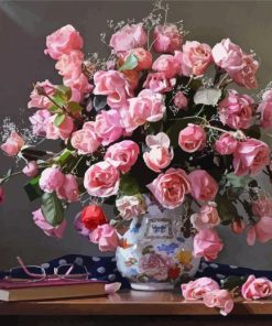 Pink Roses Still Life paint by numbers