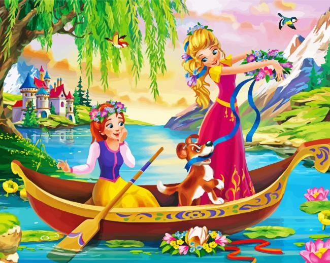 Princesses On Boat paint by numbers