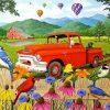 Red Truck And Flowers And Birds paint by number