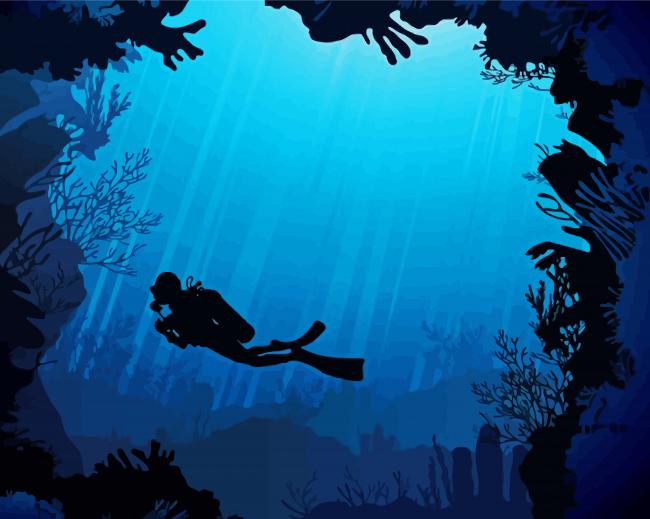 Scuba Diver Silhouette paint by number