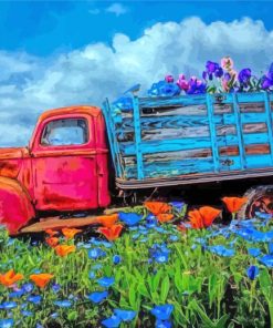 Vintage Old Truck And Flowers paint by number