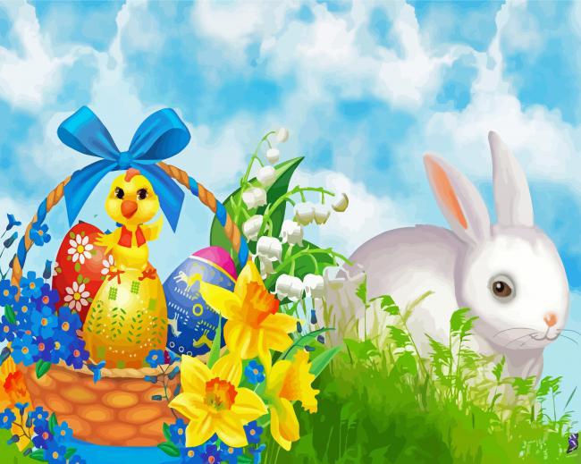 White Bunny And Chick paint by numbers
