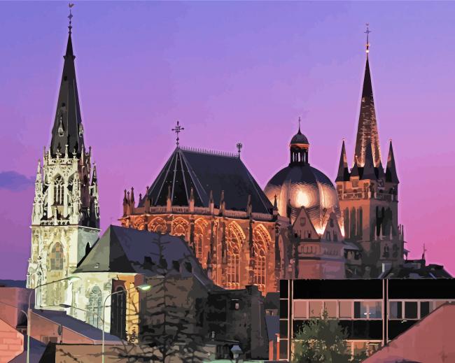 Aachen Cathedral At Night paint by number