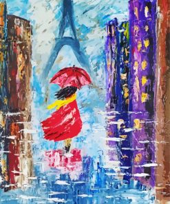 Abstract Lady With Umbrella Walking On The Rain In Paris paint by number