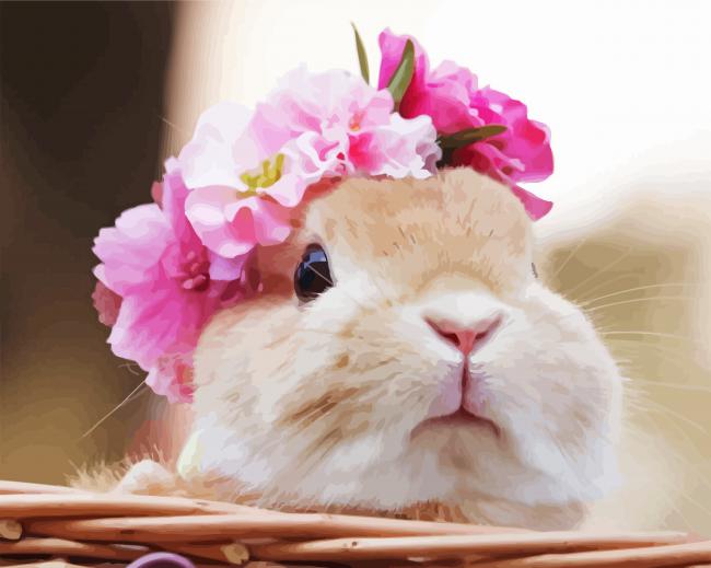 Adorable Rabbit With Flower Wreath paint by numbers