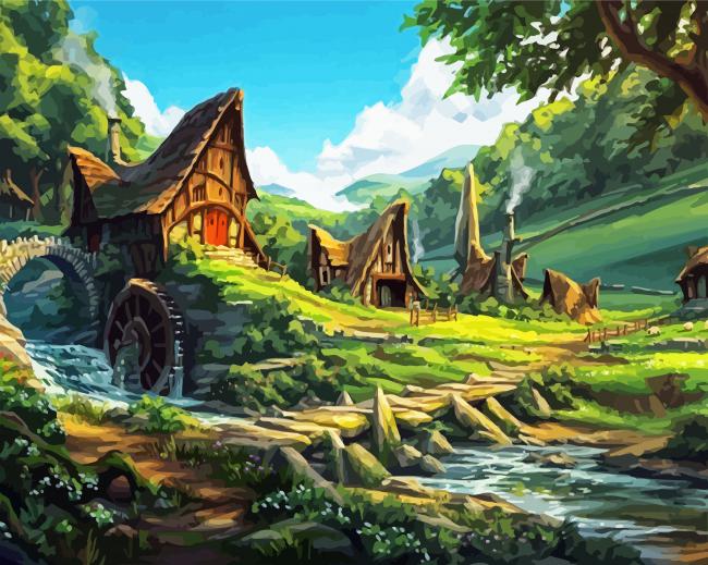 Fantasy Village Art paint by numbers