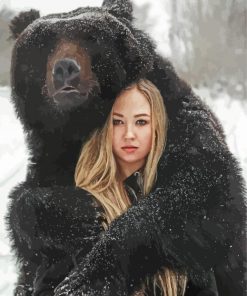 Beautiful Woman With Bear paint by numbers