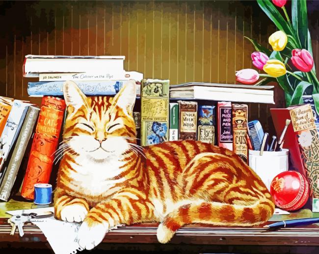 Aesthetic Cat With Book paint by number