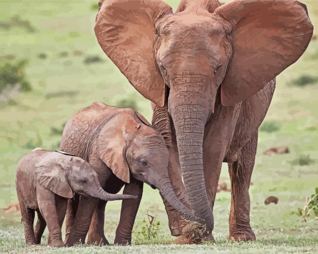 African Elephant And Two Babies paint by numbers
