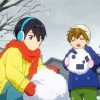 Anime Kids Snow Fight paint by number